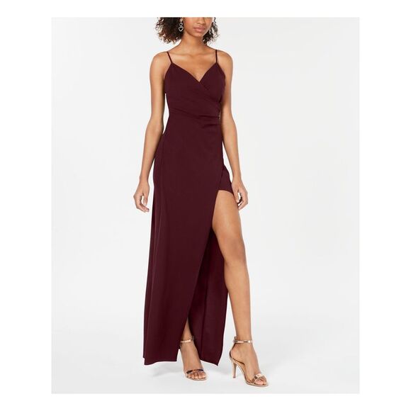 EMERALD SUNDAE Womens Burgundy High Spaghetti Strap Faux Wrap Dress Juniors XXS - Picture 1 of 1